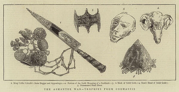 The Ashantee War, Trophies from Coomassie (engraving)