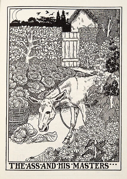 The Ass and his Masters, from Fontaine Fables, pub. 1905 (engraving)
