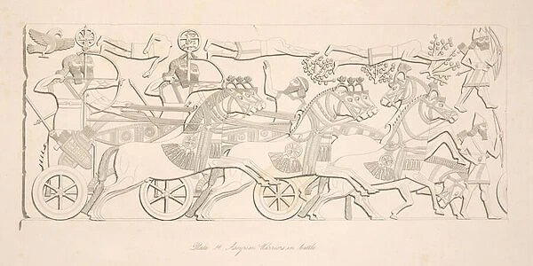 Assyrian Warriors in battle, from Monuments of Nineveh, pub. 1849 (engraving)