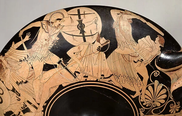 Attic red-figure cup depicting scenes from the Trojan War, c. 490 BC (pottery) (detail)