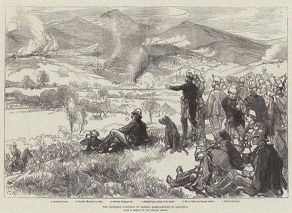 The Austrian Campaign in Bosnia, Bombardment of Serajevo (engraving)