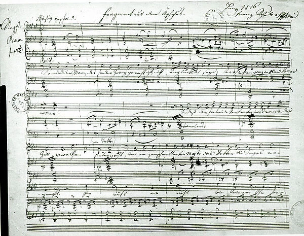 Autograph score of Fragment aus dem Aischylos by Franz Schubert (1797-1828) text by Johann Mayrhofer (1787-1836) 1816 (pen and ink on paper) (b / w photo)