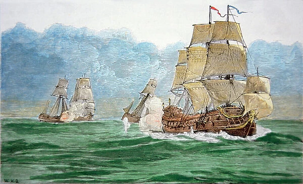 Avery Chasing the Great Moguls Ship (coloured engraving)