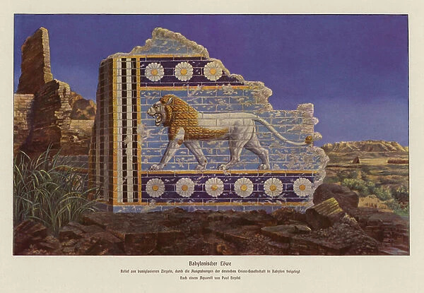 Babylonian lion (colour litho)