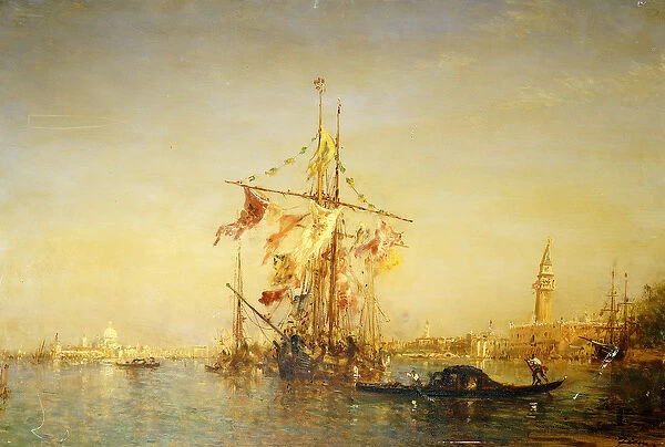 The Bacino Venice with Shipping, (oil on panel)