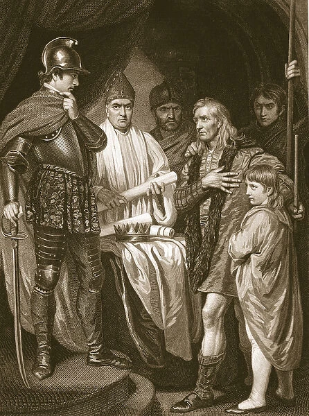 Baliol surrendering his crown to Edward I, engraved by J