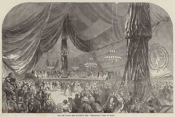 Ball on Board Her Majestys Ship 'Wellesley, 'Port of Spain (engraving)