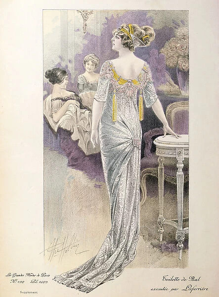 Ball gown, from Les Grandes Modes de Paris (colour litho)