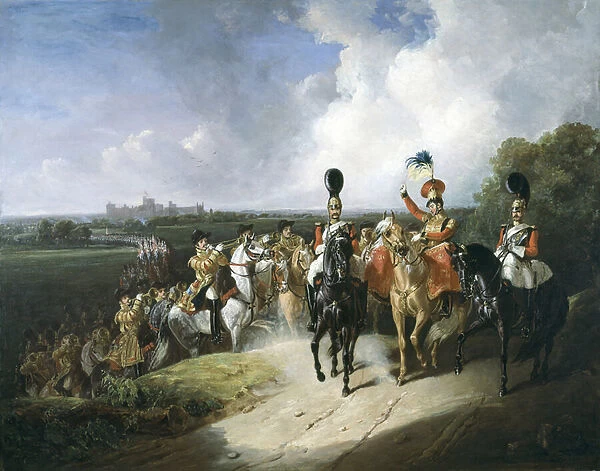 Band of the second regiment of Life Guards leaving Windsor, 1830 (oil on canvas)