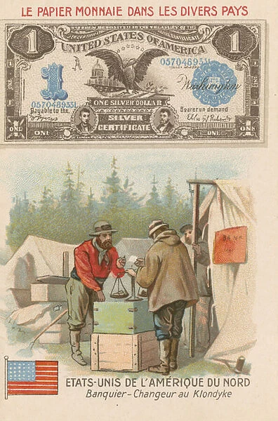 Banker and moneychanger, Klondike, Alaska, USA (chromolitho)