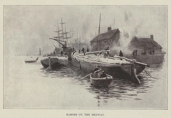 Barges on the Medway (litho)