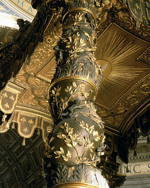 Barley sugar column from the Baldacchino with laurel leaves and putti chasing bees
