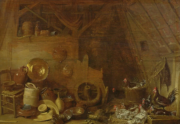 Barn interior (oil on canvas)
