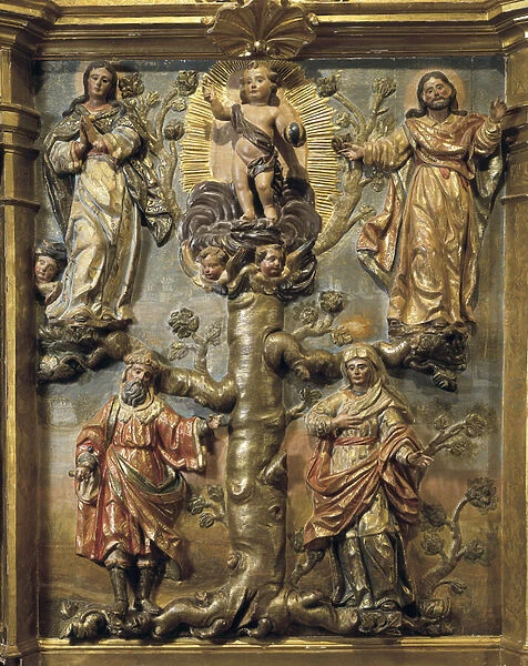 Baroque art: altarpiece of the Genealogy of Christ. Detail. Sculpture by Pedro de Sierra (1702-1760), 18th century