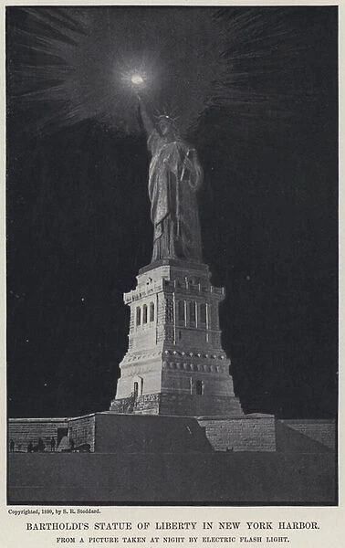 Bartholdis Statue of Liberty in New York Harbor (b  /  w photo)