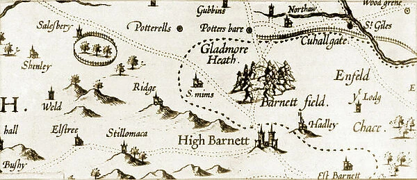 The Battle of Barnet, 1471, illustration for Battlefields in Britain by C. W. Wedgewood, 1946 (litho)