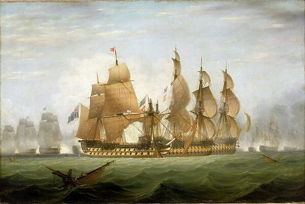 The Battle of Cape Saint Vincent (Portugal), February 14, 1797, victory of the Royal Navy over the Spanish fleet. Oil on canvas, English school, first half of the 19th century