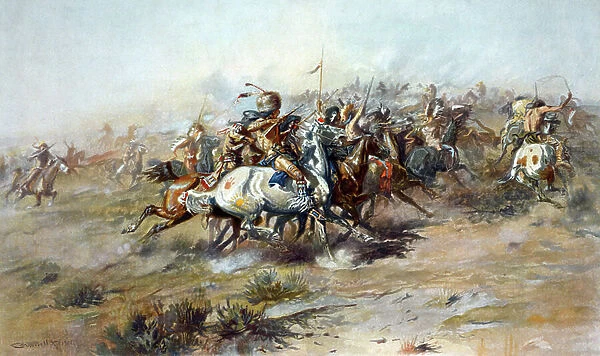 The Battle of the Little Bighorn, 1905 (colour litho)