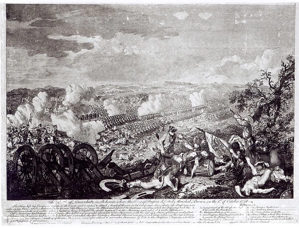 Battle of Lobositz, 1st October 1756 (engraving) (b  /  w photo)