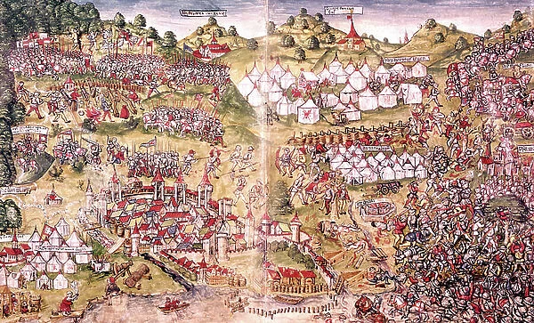 Battle of Marignan, september 13-14, 1515, the troops of French king Francois 1st won over the Swiss army, during the 5th war of Italy, manuscript