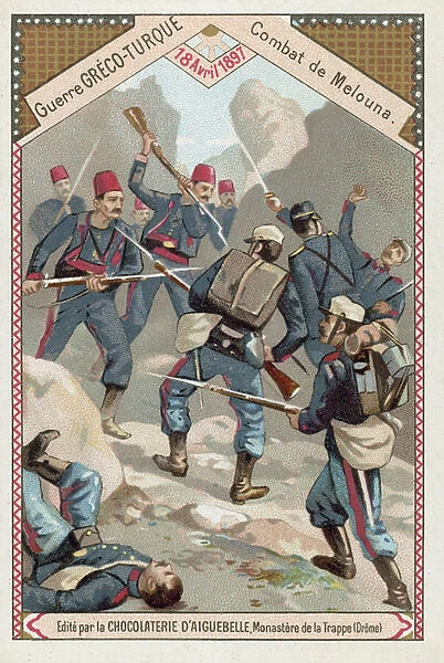 Battle of Melouna, Greco-Turkish War, 18 April 1897 (chromolitho)