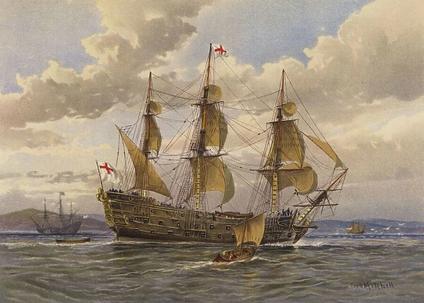 Battle ship, about 1650 (colour litho)