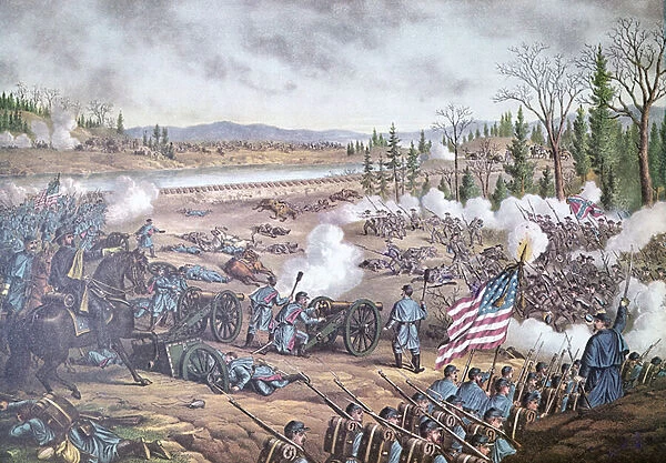 Battle of Stone River, 1863, engraving of Kurz & Allison (colour litho)