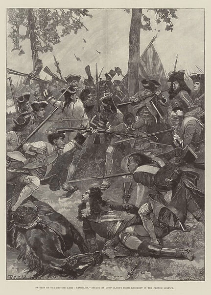Battles of the British Army, Ramillies, Attack by Lord Clares Irish Regiment in the French Service (engraving)