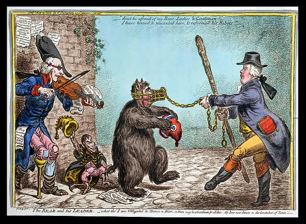 The Bear and his Leader, published by Hannah Humphrey in 1806 (hand-coloured etching)
