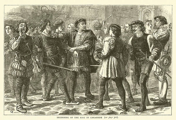 Beginning of the riot in Cheapside (engraving)