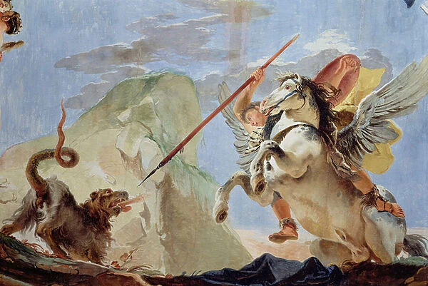 Bellerophon, riding Pegasus, slaying the Chimaera, detail of the ceiling (fresco