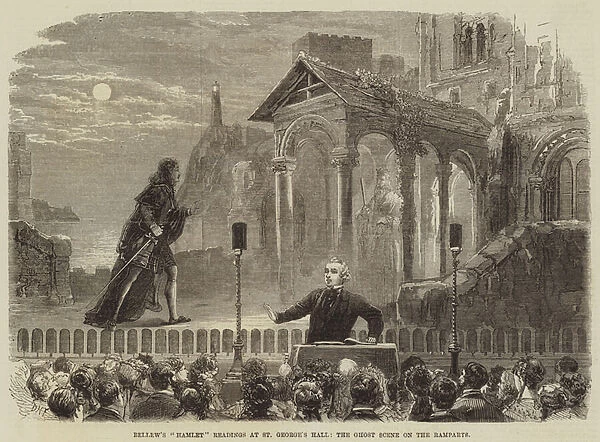 Bellews 'Hamlet'Readings at St Georges Hall, the Ghost Scene on the Ramparts (engraving)