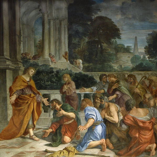Biblical stories, Joseph being recognized by his brothers, Detail (fresco)
