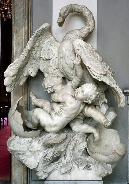 The birth of Helene and Pollux, the union of Leda and the swan (marble)