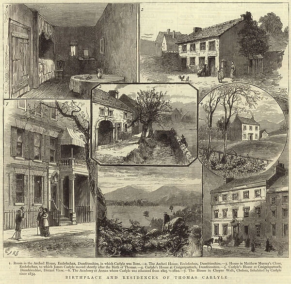 Birthplace and residences of Thomas Carlyle (engraving)