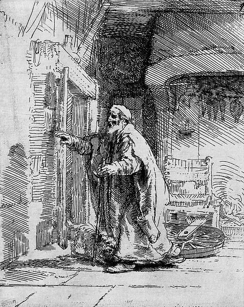 The blind Tobit, 1651 (etching) (b  /  w photo)