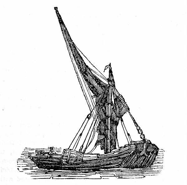 A boat with a let-down mast for inland waterways work, 1850