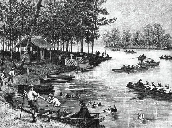 Boating, Paris, Bois de Boulogne, 1889, engraving