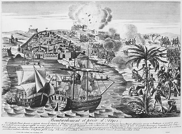 Bombardment and taking of Algiers on 5th July 1830, 1830 (litho) (b  /  w photo)