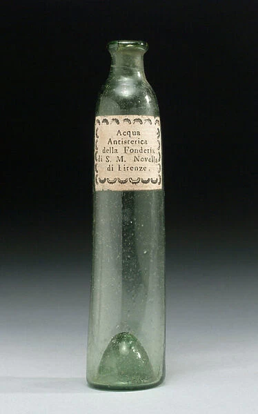 Bottle which contained anti-hysteria water, from the Fonderia di Sua Altezza Reale, Officina Profumo, Farmaceutica di Santa Maria Novella, Florence, c. 1850-1920 (glass)