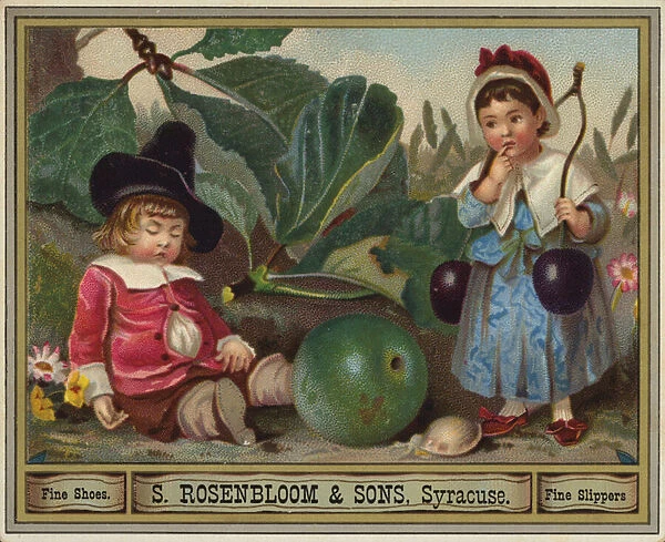 Boy Asleep After Eating Too Much Fruit (chromolitho)