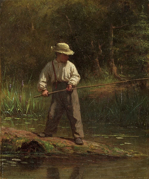 Boy Fishing, c.1860 (oil on canvas)