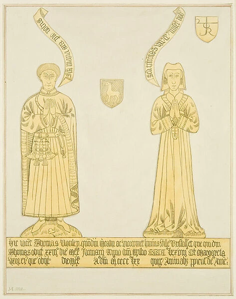 Brass of Thomas Rowley and wife in the middle aisle of St John