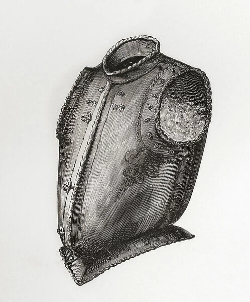 Back and breastplate, opening in front, known as the Waistcoat Breastplate, c. 1580, from The British Army: Its Origins, Progress and Equipment, published 1868
