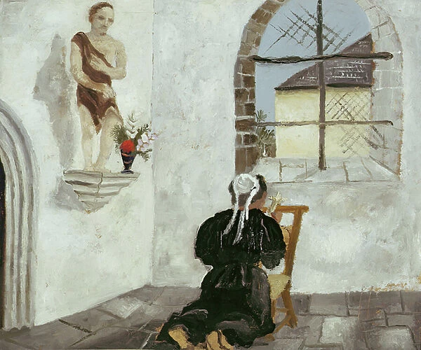 Breton Woman at Prayer (oil on card)