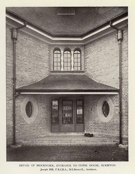 Detail of brickwork, entrance to copse house, Surbiton (b / w photo)