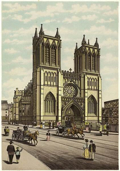 Bristol Cathedral, the Western Towers (colour litho)