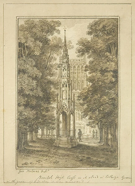 Bristol High Cross as it stood in College Green in 1763 (pencil & w  /  c on paper)