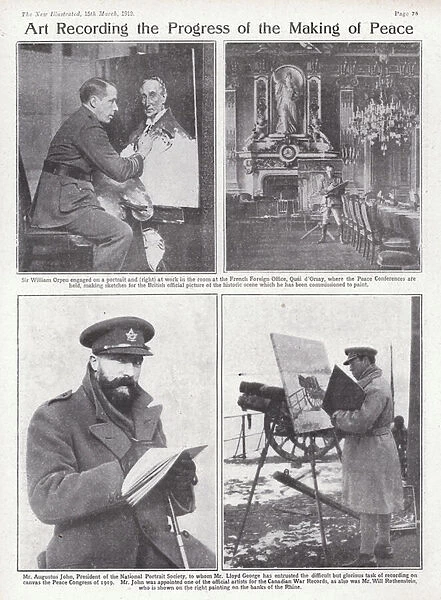 British artists commissioned to produce paintings of the Paris Peace Conference in Versailles, 1919 (b  /  w photo)