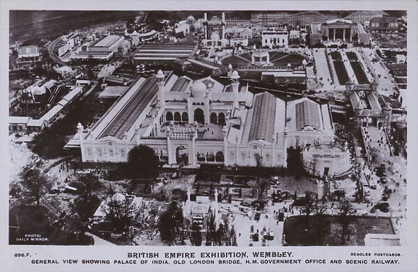 British Empire Exhibition, Wembley: Palace of India, Old London Bridge, H M Government Office, Scenic Railway (b  /  w photo)